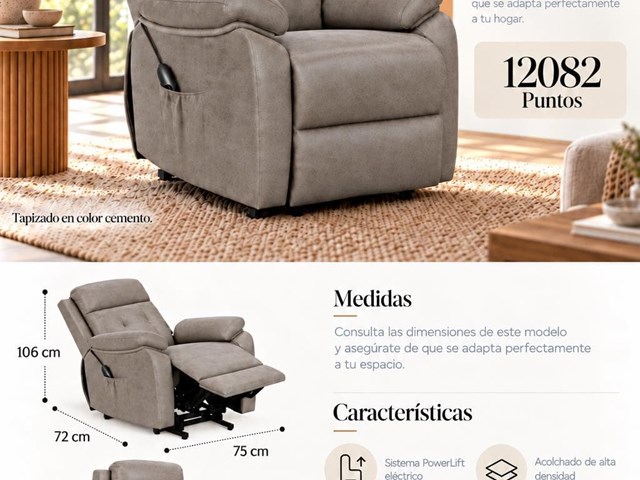 SILLÓN RELAX POWER LIFT COLOR CEMENTO